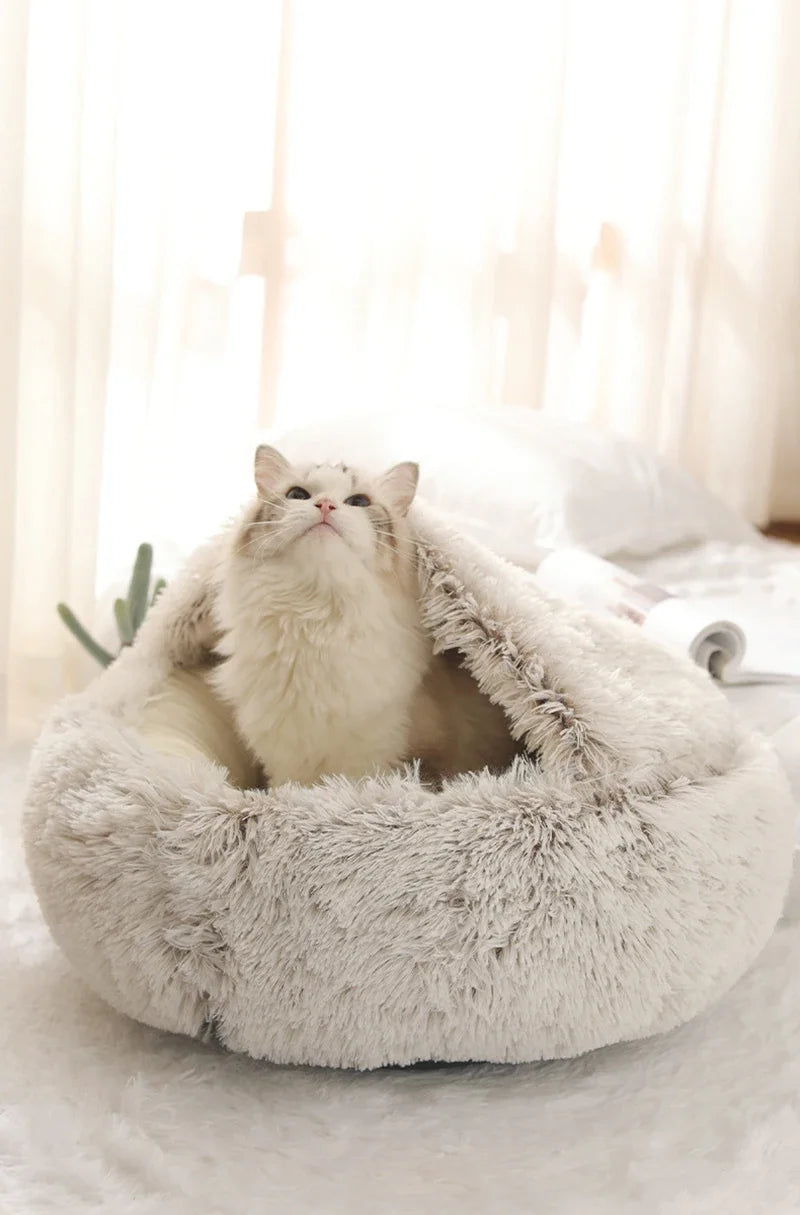 Cat Dog  Bed Pet Mattress Sleeping Warm Soft Plush Pet Bed with Cover Round  Nest Cave for Small Dogs kitten