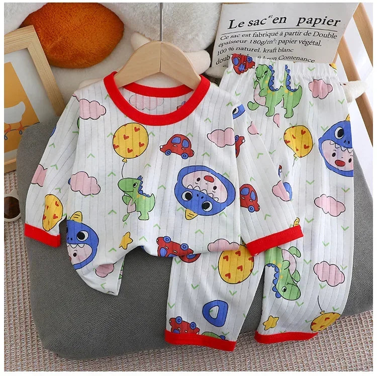 Baby Pajamas Summer Children's Long-sleeved Trousers Home Clothes Suits Cotton Underwear Thin Pajamas Air-conditioning Clothes