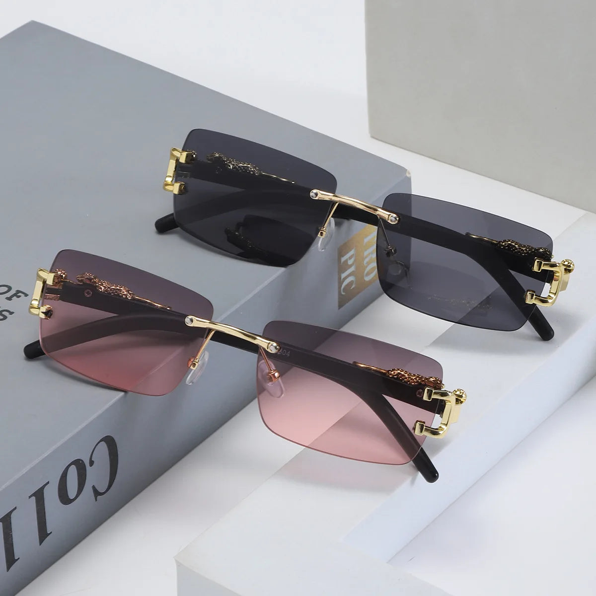 Frameless Rectangular Vintage Sunglasses – UV400 Personalised Eyewear for Men & Women