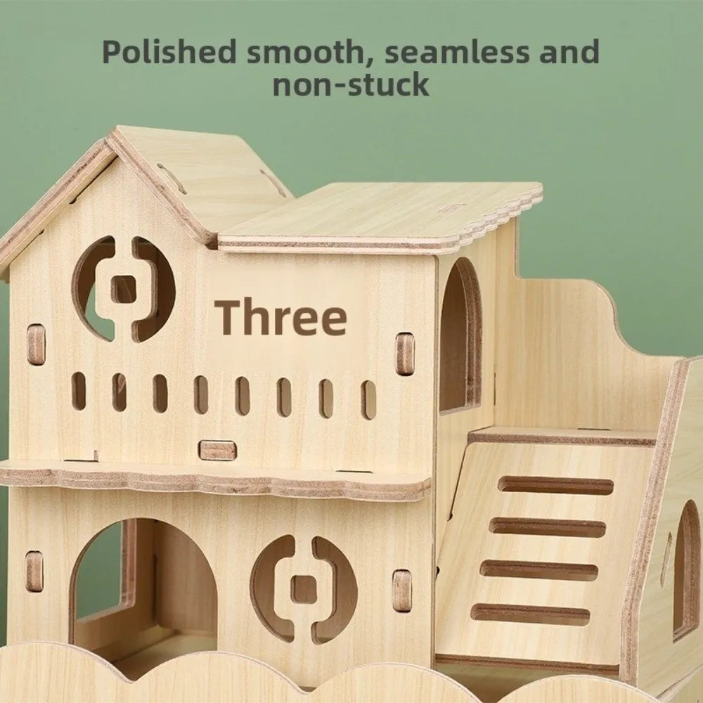 New Wooden Hamster Villa Chewable Easy to Install Platform House Durable Cage Accessories Hamster Climb Pet Supplies