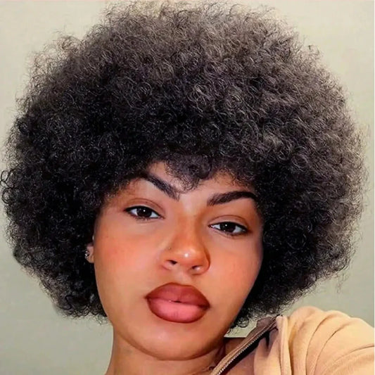 Afro Kinky Curly Pixie Cut Human Hair Wig – 150% Density Full Machine Made