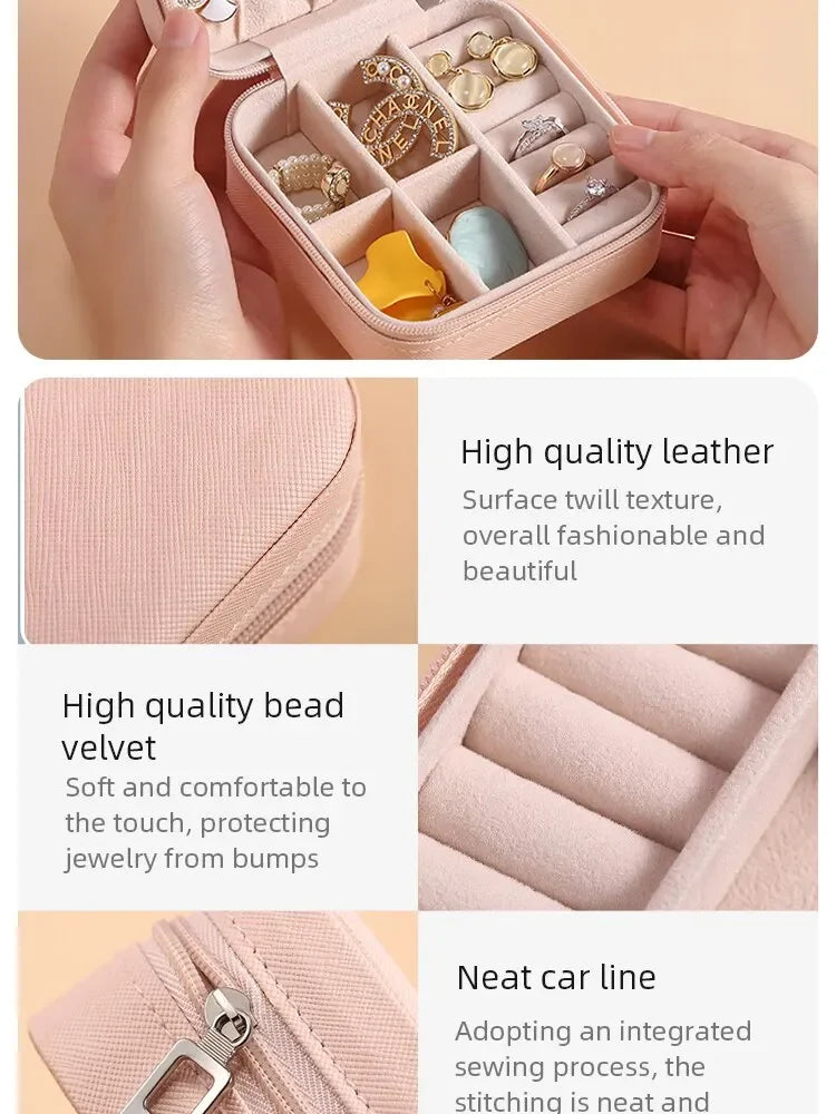 Simple And Portable Palm Jewelry Box, Ring And Earring Storage Box, Zipper Flip Cover, Travel Accessory Box, Pearl Box