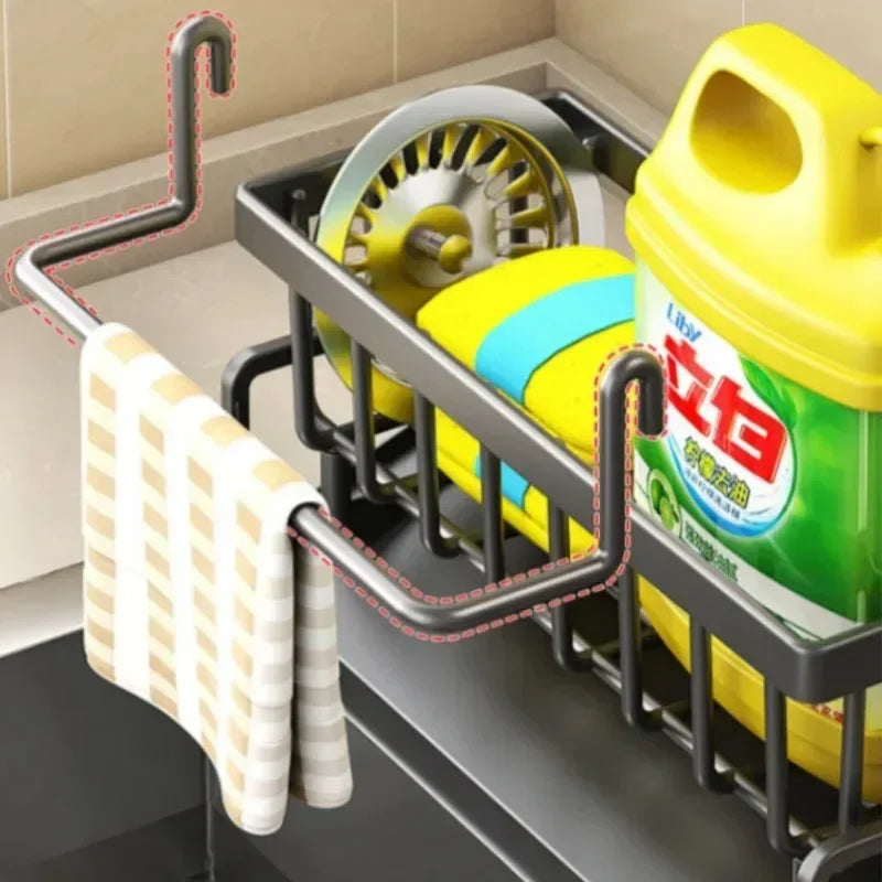 No-Punch Adhesive Kitchen Shelf & Sink Drain Rack – Spice Rack with Hooks