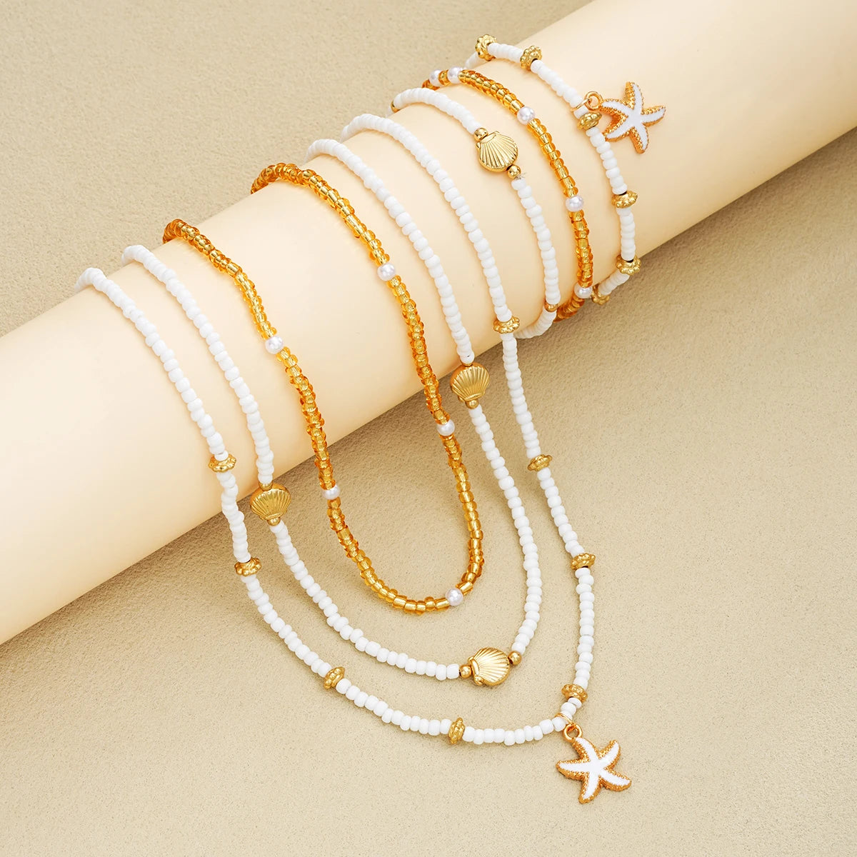 6-Piece Shell & Starfish Beaded Jewellery Set – Necklace & Bracelet Holiday Accessories