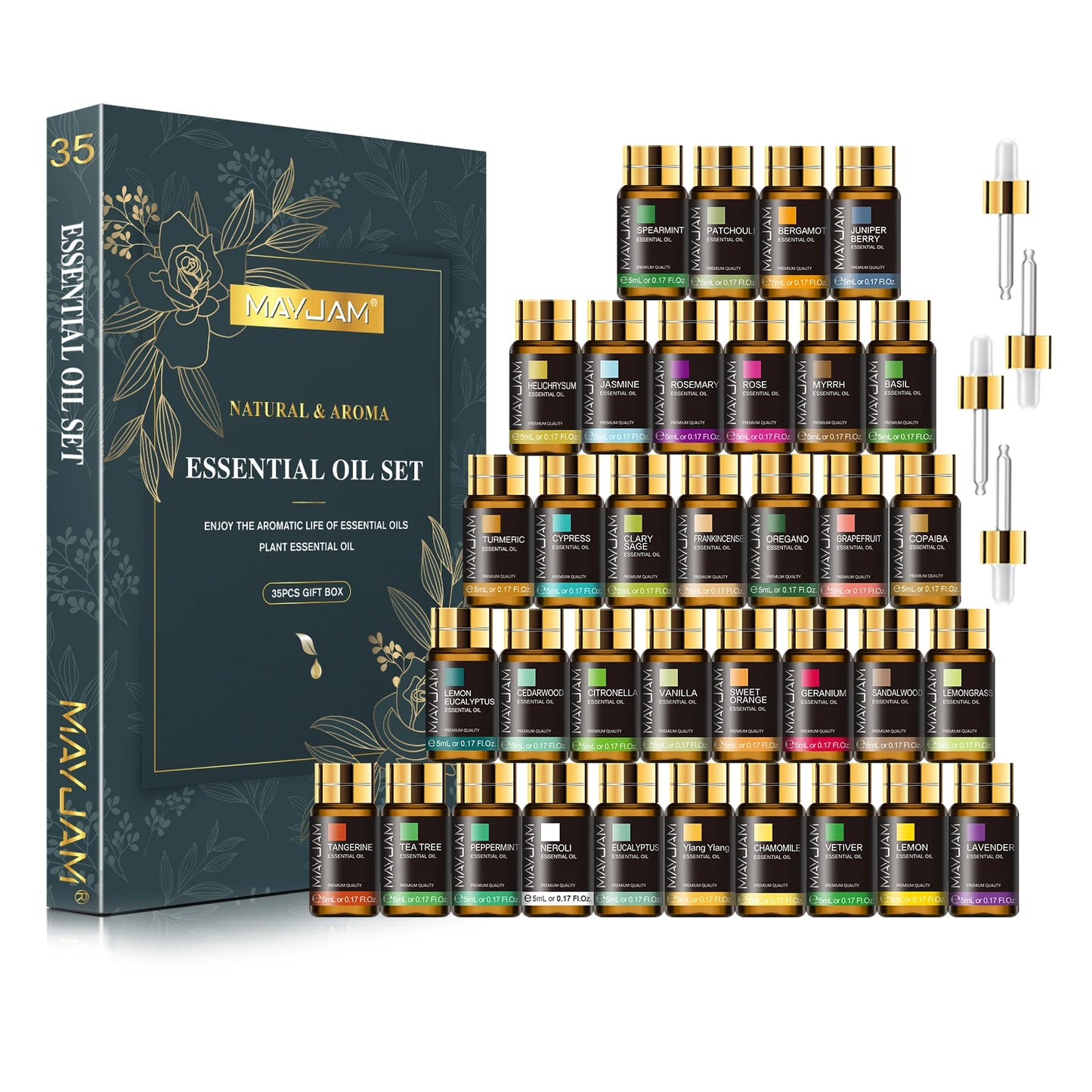 MAYJAM 35-Piece Essential Oil Set – Diffuser, Candle Making & Aromatherapy Gift Box