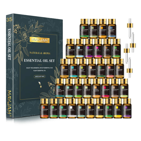 MAYJAM 35-Piece Essential Oil Set – Diffuser, Candle Making & Aromatherapy Gift Box
