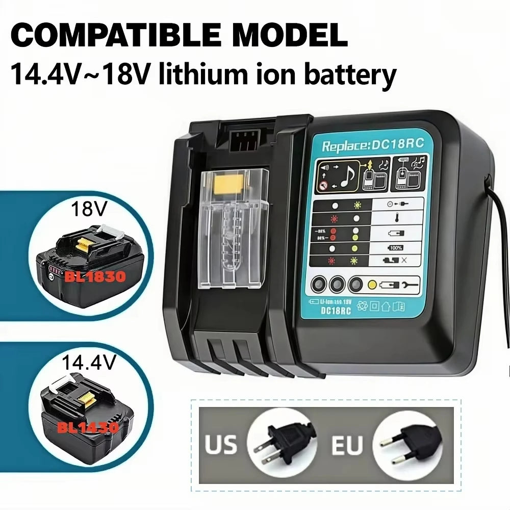 DC18RC Li-ion Battery Charger For Makita 14.4V 18V BL1830 Bl1430 DC18RF BL1815 BL1415 LXT400 BCl180W DC18RD DC18RE DC18SF BL1860
