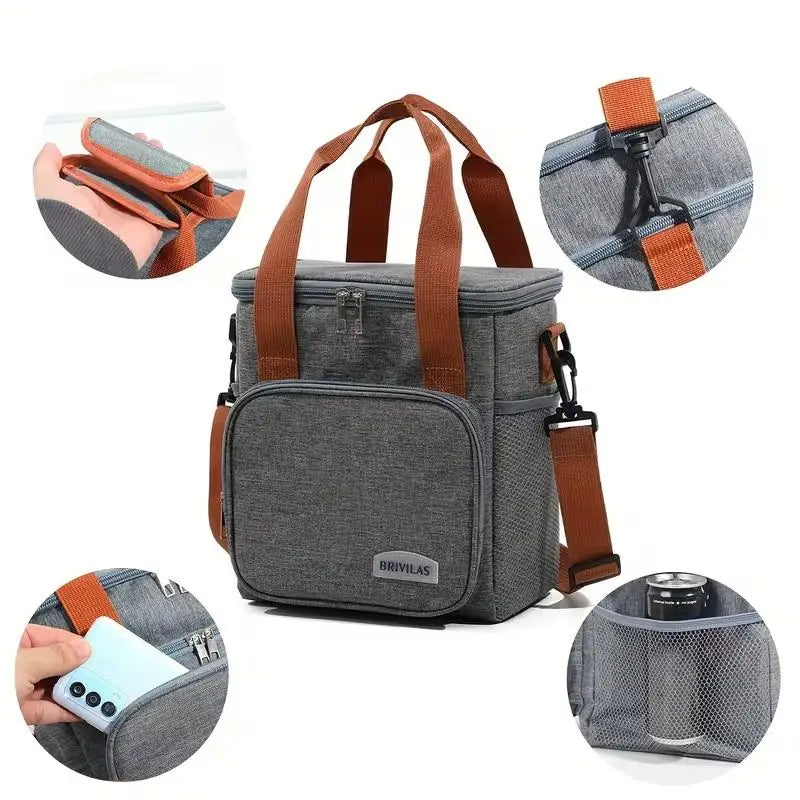 ✰✪1pc Insulated Lunch Bag, Large Capacity Double-layer Insulated Tote Bag, Suitable For Picnics, School And Work.