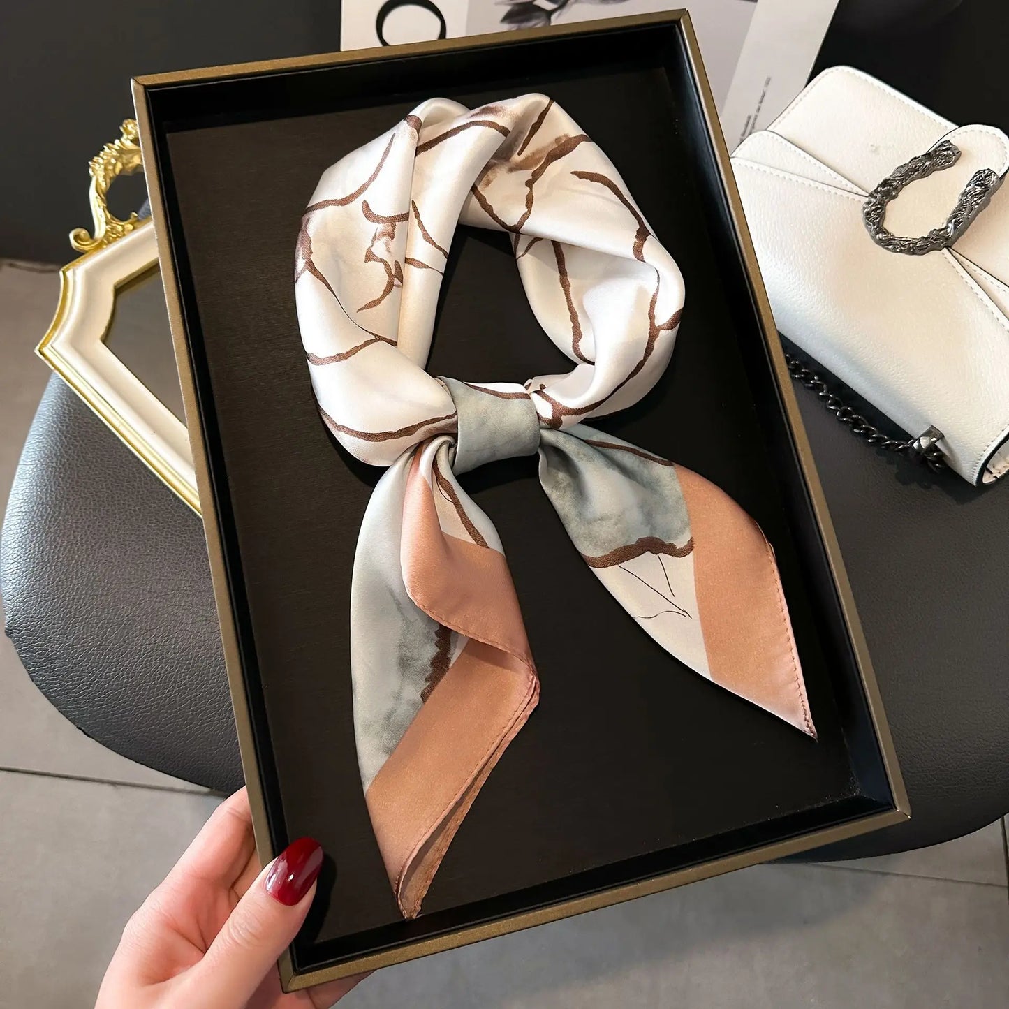 Luxury Brand Women Leopard Print Square Hijab Scarf Soft Satin Silk-like Small Neck Scarf Stylish Casual Headscarf