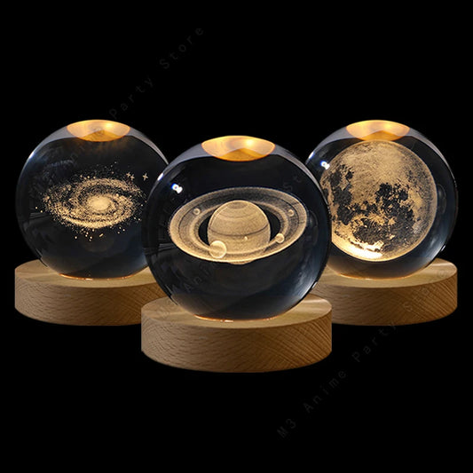 3D Crystal Ball Galaxy Night Light – Saturn & Moon Planet LED Bedside Lamp Gift