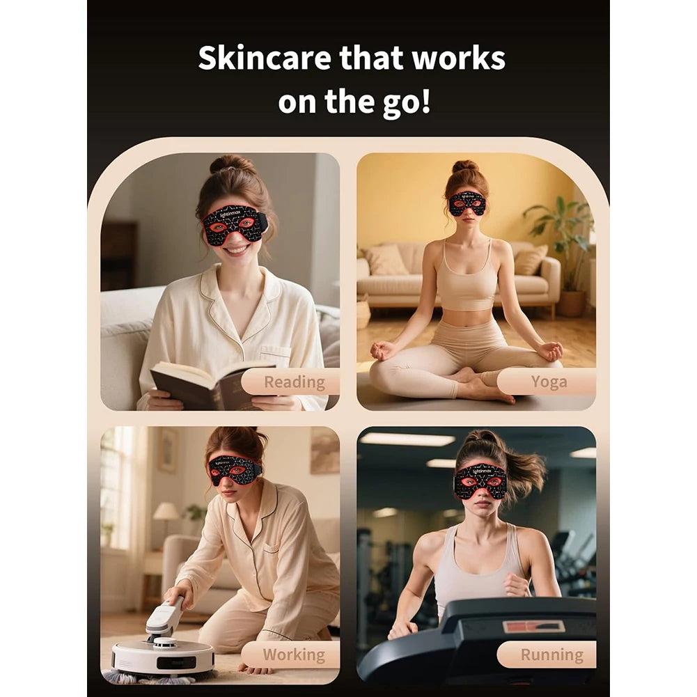 Red Light Eye Mask 630NM 850NM LED Eye Red Light Therapy Eye Mask with 5Modes Massager for Relieve Eye Bag Dark Circle Puffiness