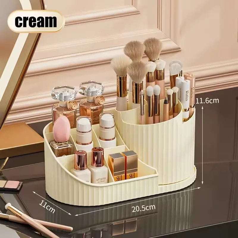 360° Rotating Vanity Makeup Organiser with Brush Holder – Skincare Storage