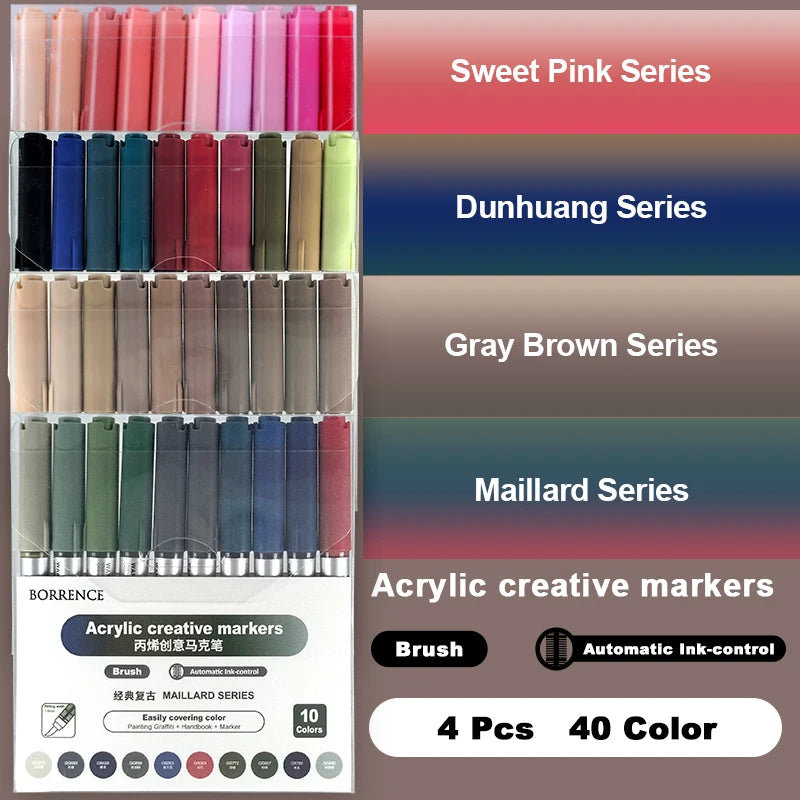 Borrence 120Colors/Bag Acrylic Paint Markers Direct Liquid Paint Marker Pen Set Automatic Ink Control System Art Markers Set