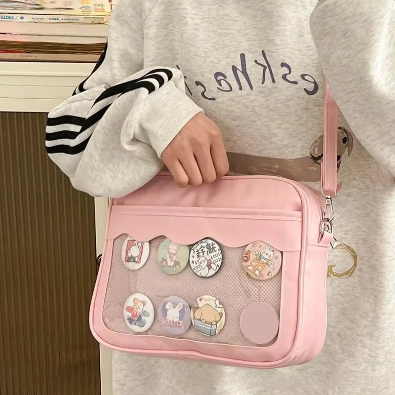Japanese Harajuku Women's Ita Bag PU Transparent Pocket Itabag High School Girl Uniform JK Crossbody Shoulder Bag Handbag