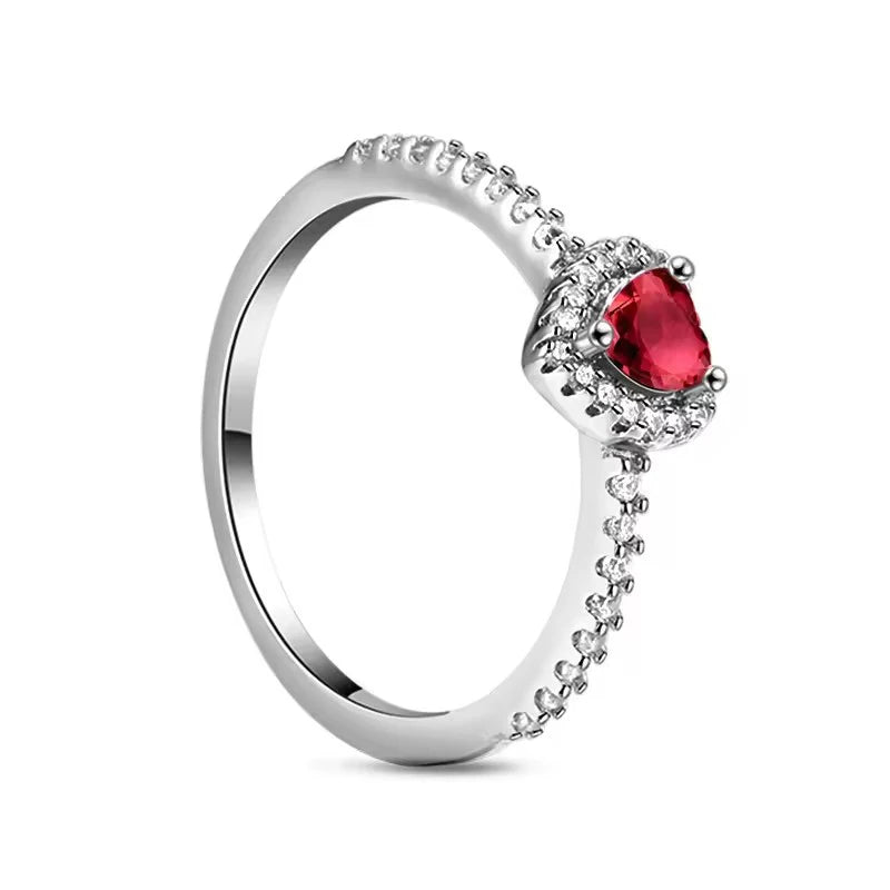 New 925 Sterling Silver Charm Red Heart-shaped Rings Women Rings Fine Jewelry Fashion Mother Gifts