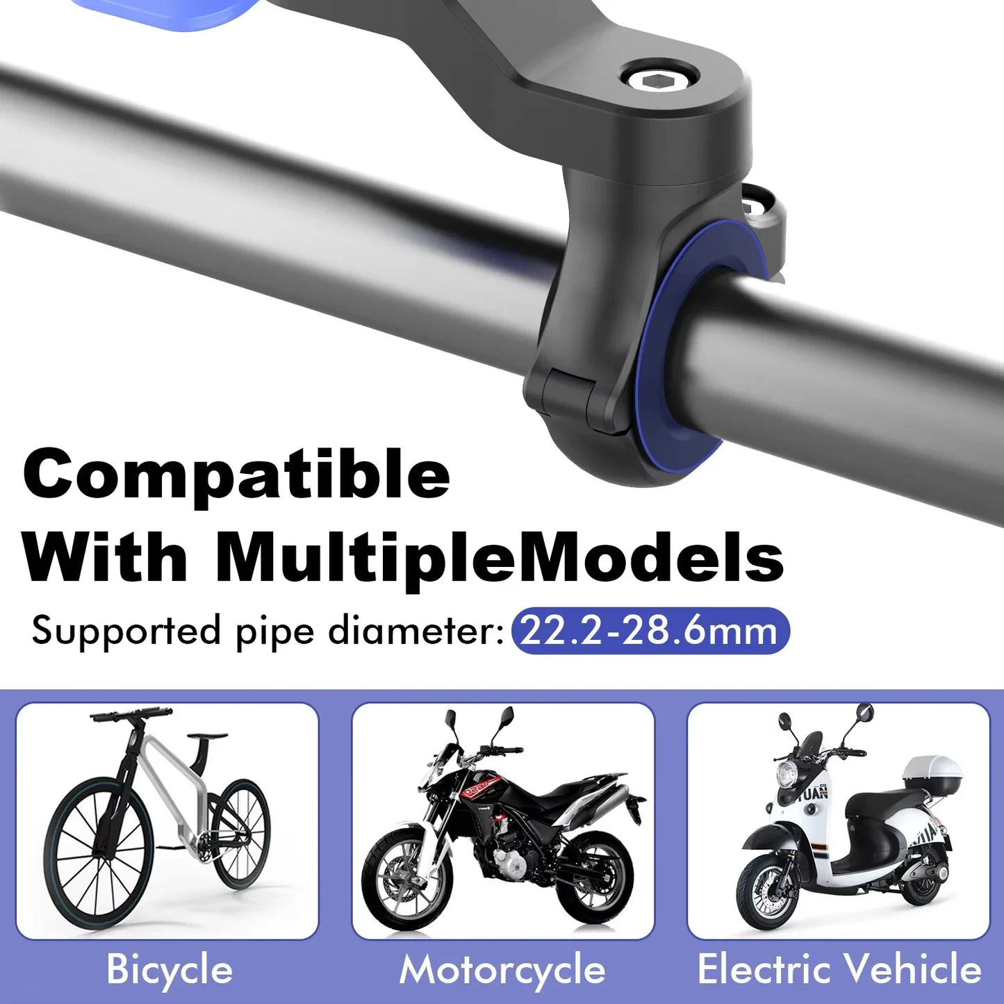Bike Phone Holder, Motorcycle Mount - Motorcycle Phone Holder, Handlebar Cell Phone Clamp, E-Bike Scooter Phone Clip