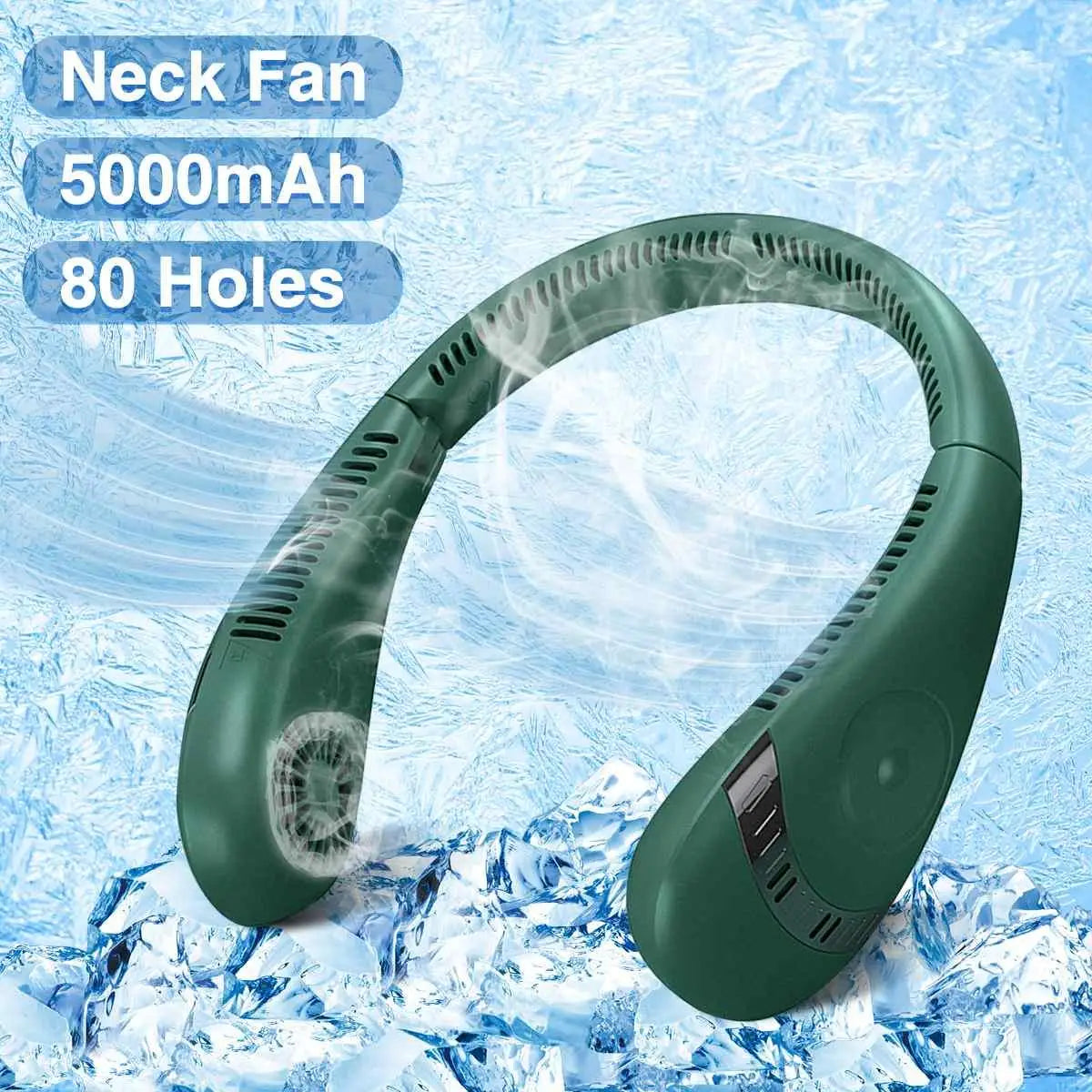 5000mAh Bladeless Neck Fan – USB Rechargeable Foldable Wearable Cooling Fan