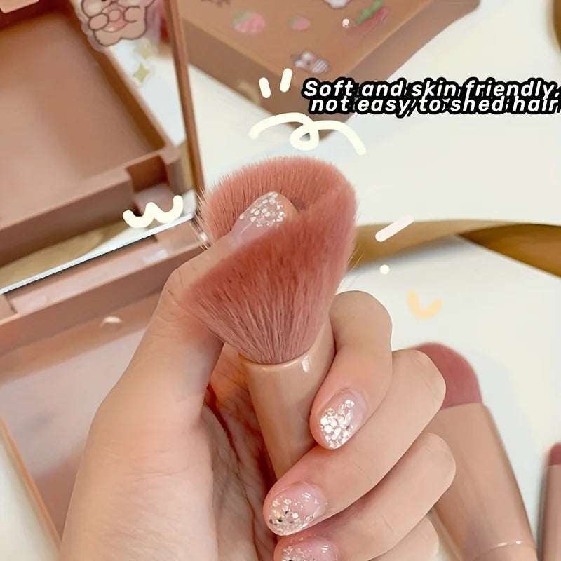 5-Piece Foldable Travel Makeup Brush Set with Mirror – Mini Portable Kit