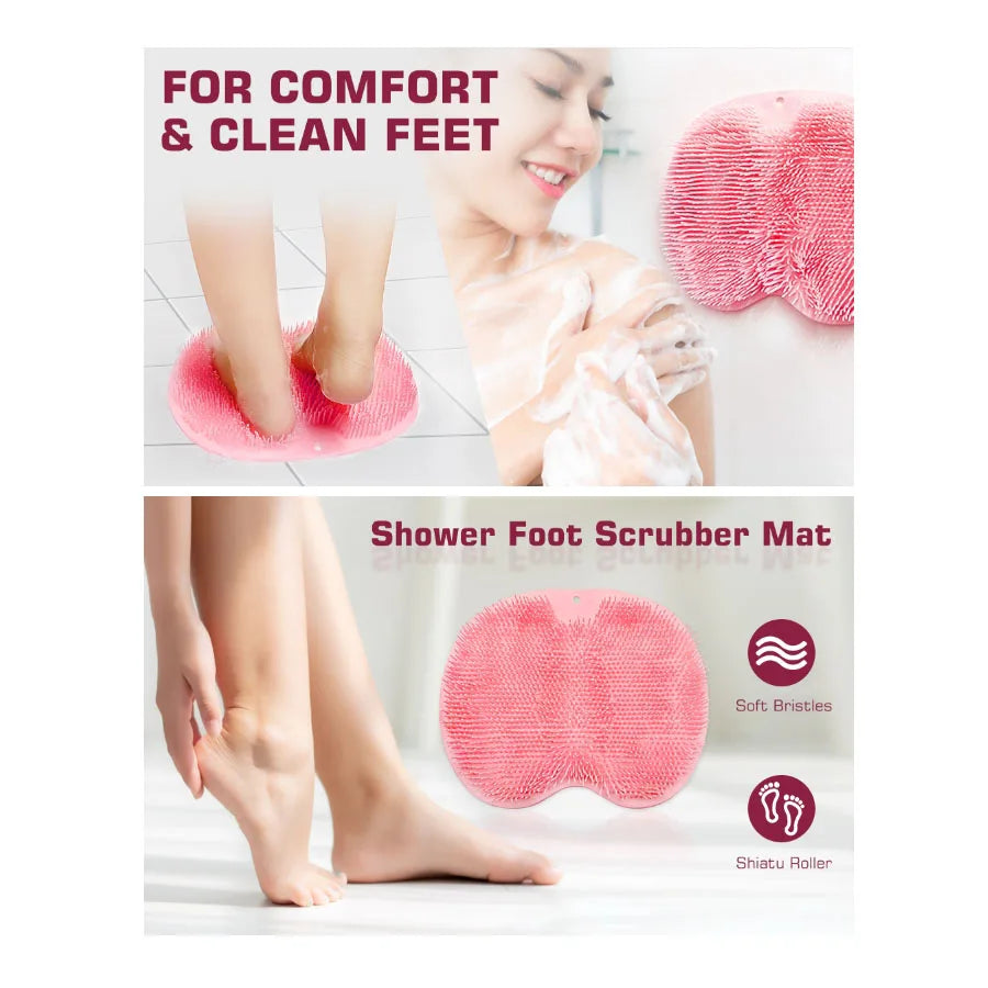 Foot Scrubber Mat & Back Washer – Shower Exfoliating Pad with Suction Cups