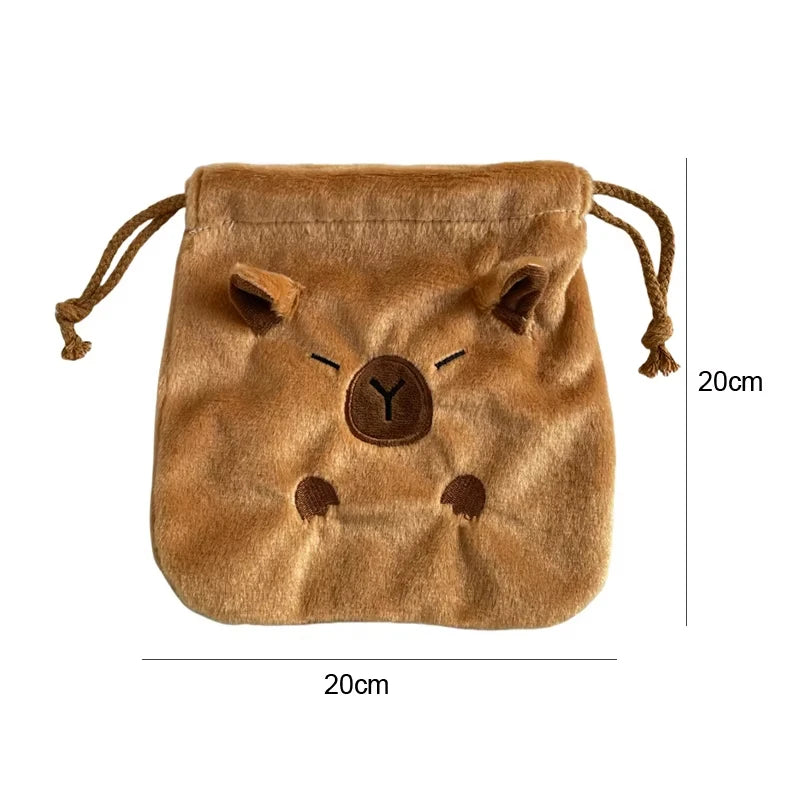 1pc Portable Drawstring Storage Bag Gifts Cute Cartoon Capybara Kawaii Cosmetic Pouch Large Capacity Capybara Plush Storage Bag