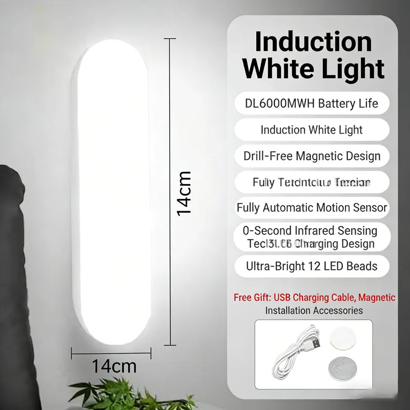 Night Lights Wireless LED Motion Sensor Lamp USB Rechargeable Magnetic For Wardrobe Room Closet Kitchen Aisle Tube Detector Bulb