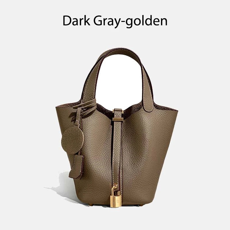MENDY Genuine Leather Bucket Bag – Premium Large Tote Handbag for Women