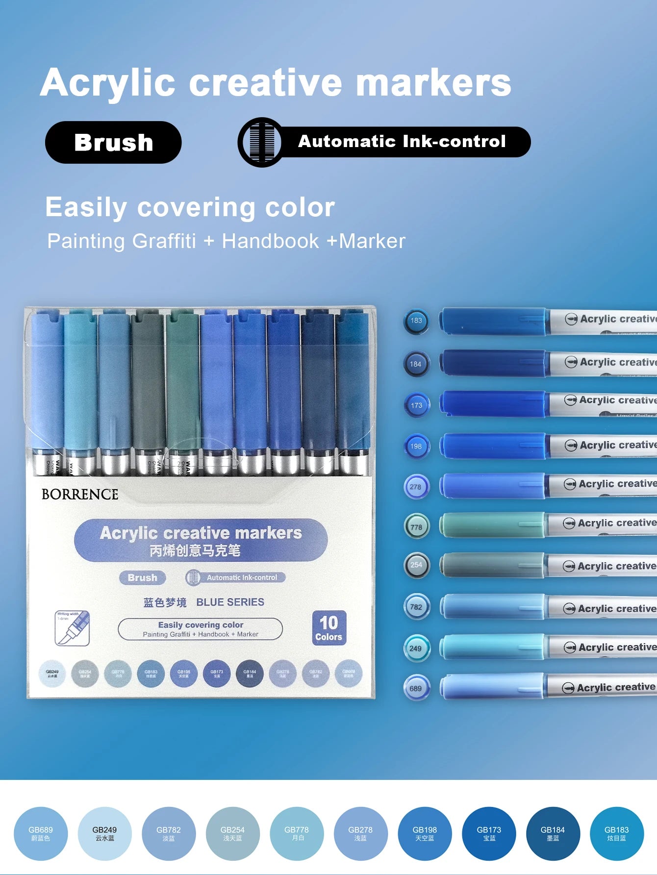 Borrence 120Colors/Bag Acrylic Paint Markers Direct Liquid Paint Marker Pen Set Automatic Ink Control System Art Markers Set