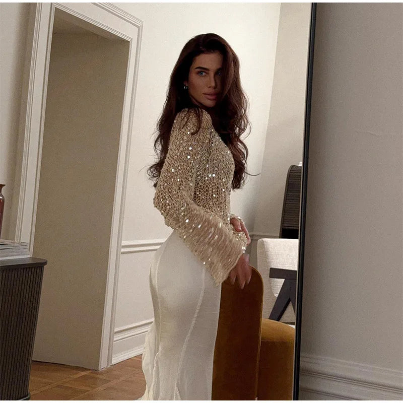Lace Sheer Sweetheart Neck Maxi Dress Long Sleeve Corset Waist Mermaid Hem Bridal Gown 2026 Summer Elegant Form-Fitting Dresses