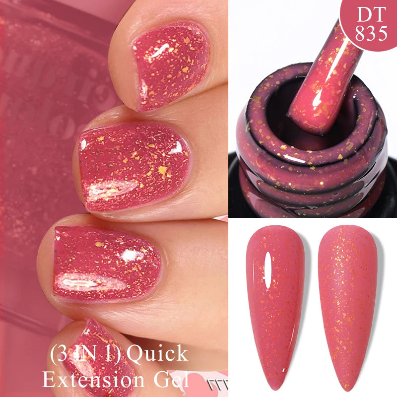 MEET ACROSS 7ml Quick Extension Gel Nail Polish Glitter Pink Gold Purple Milky White UV Gel Finger Prolong Varnish For Nails