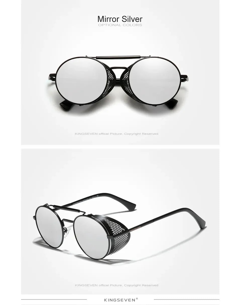 KINGSEVEN Retro Gothic Steampunk Sunglasses Polarized UV400 Men Women Fashion Vintage Eyewear Round Frame Fishing Male Glasses