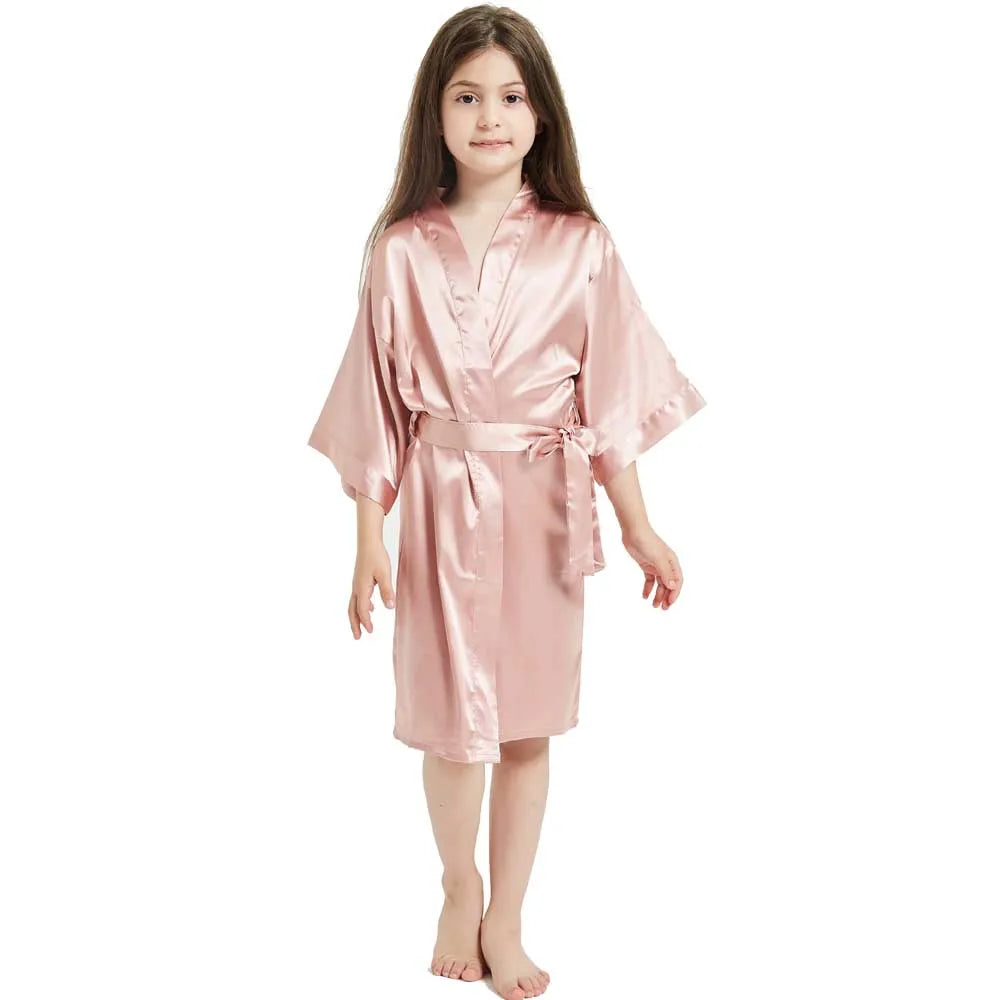 Kimono Girls Kids Bathrobe For Girls Toddle Baby Girls Silk Satin Bathrobe Pink Wedding Party Robes Spa Bathrobe Bridemaid Gowns
