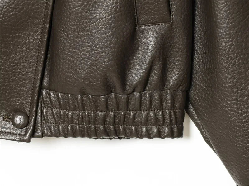 Women's Jacket Fall 2025 New Black Long Sleeve Pebble Faux Leather Jacket Motorcycle Style Personality Fashion