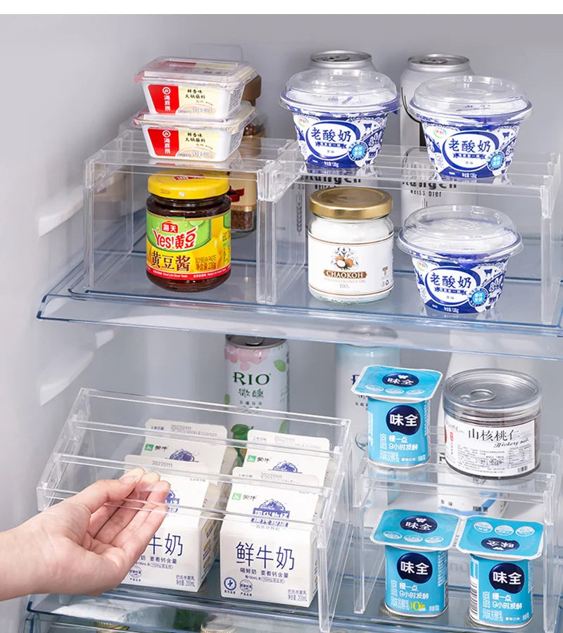 Fridge Storage Rack & Layered Separator Shelves – Transparent Space-Saving Organiser
