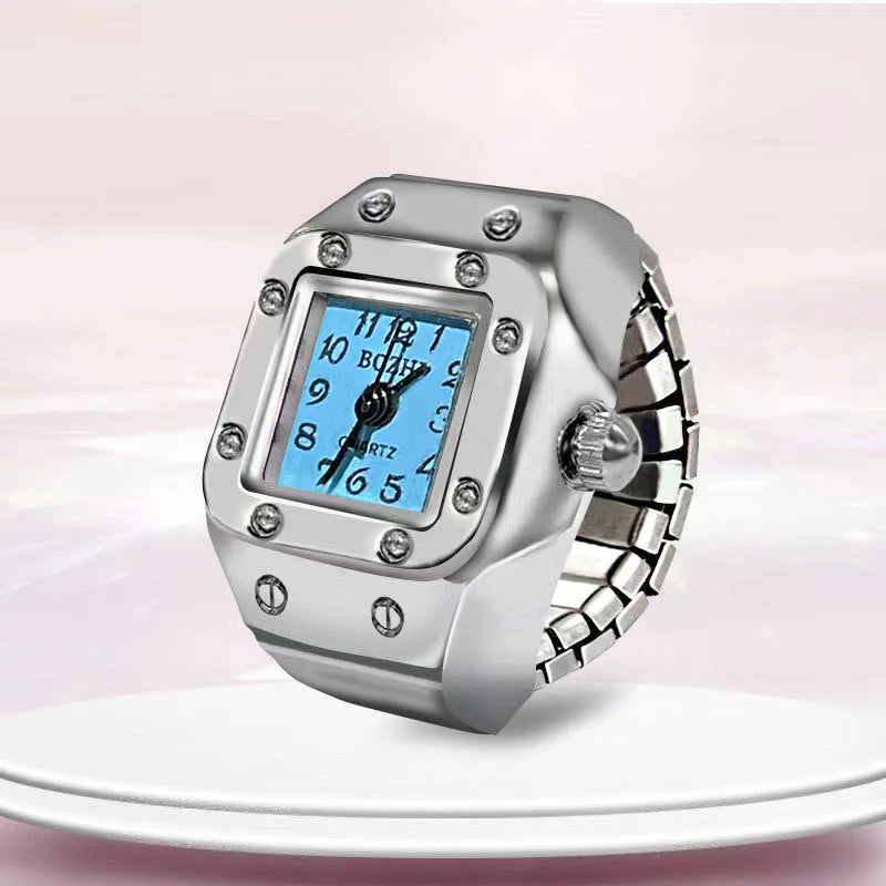 Vintage Y2K Finger Watch Rings for Women Men Elastic Stretchy Roman Quartz Mini Watches Rings Punk anillos Gift