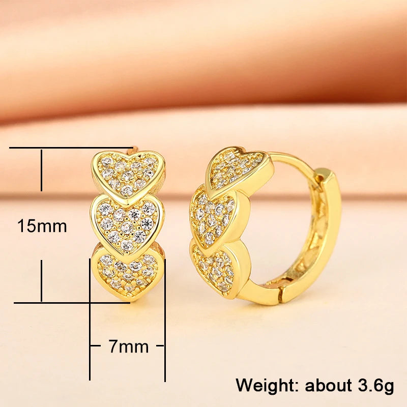 Huitan Gold Color Heart Hoop Earrings Full Paved Dazzling CZ Dainty Exquisite Women's Ear Earrings Bridal Wedding Love Jewelry