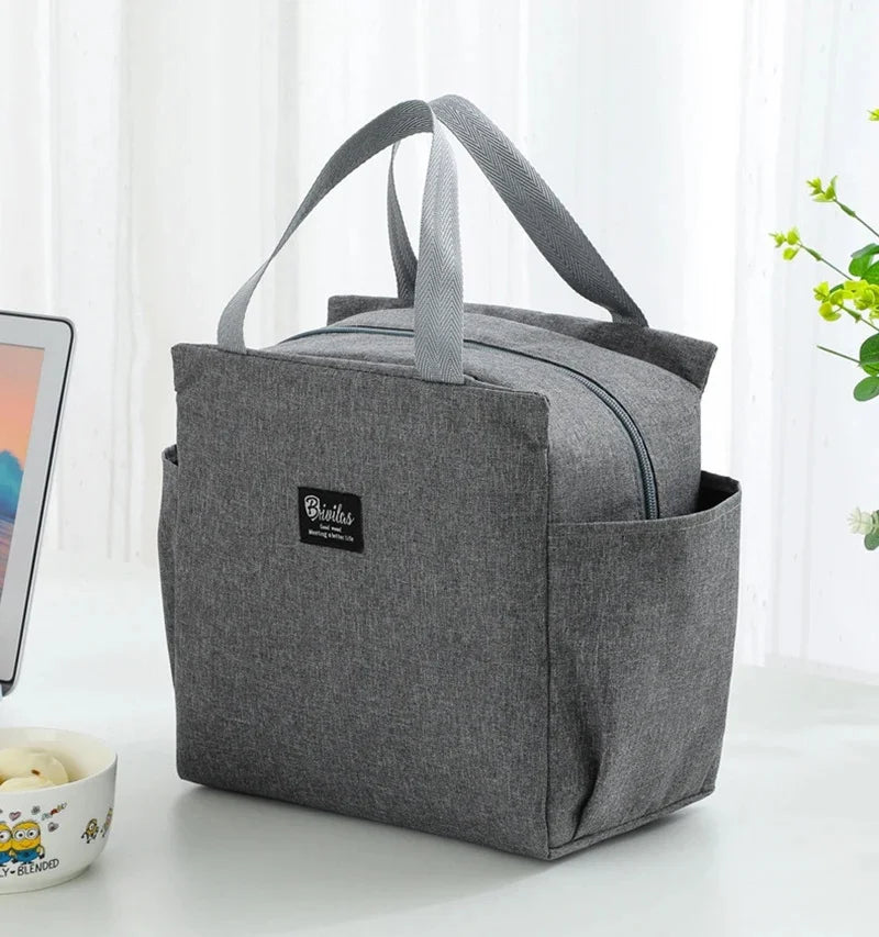 Insulated Lunch Bag with Side Pockets – Beverage & Bento Storage Tote