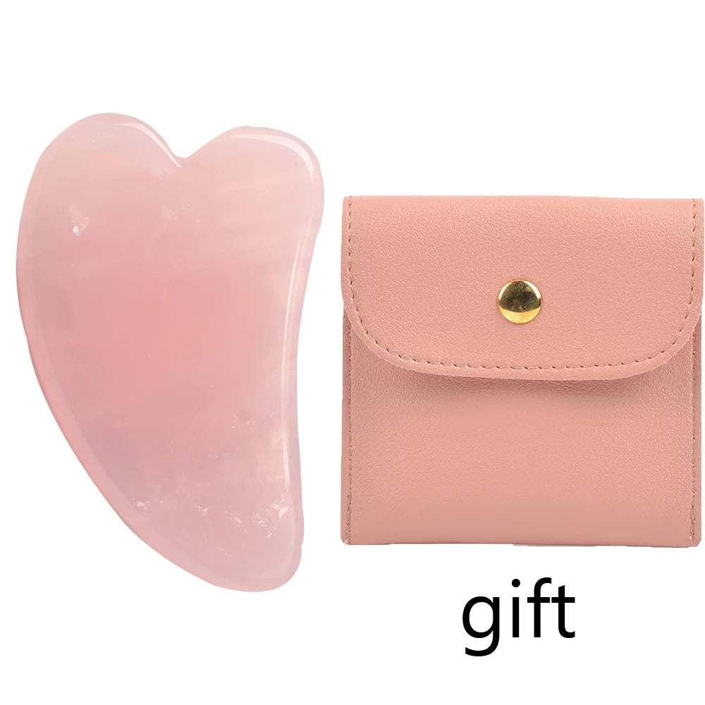 Natural Stone Gua Sha Facial Massager – Jade & Rose Quartz Scraping Tool