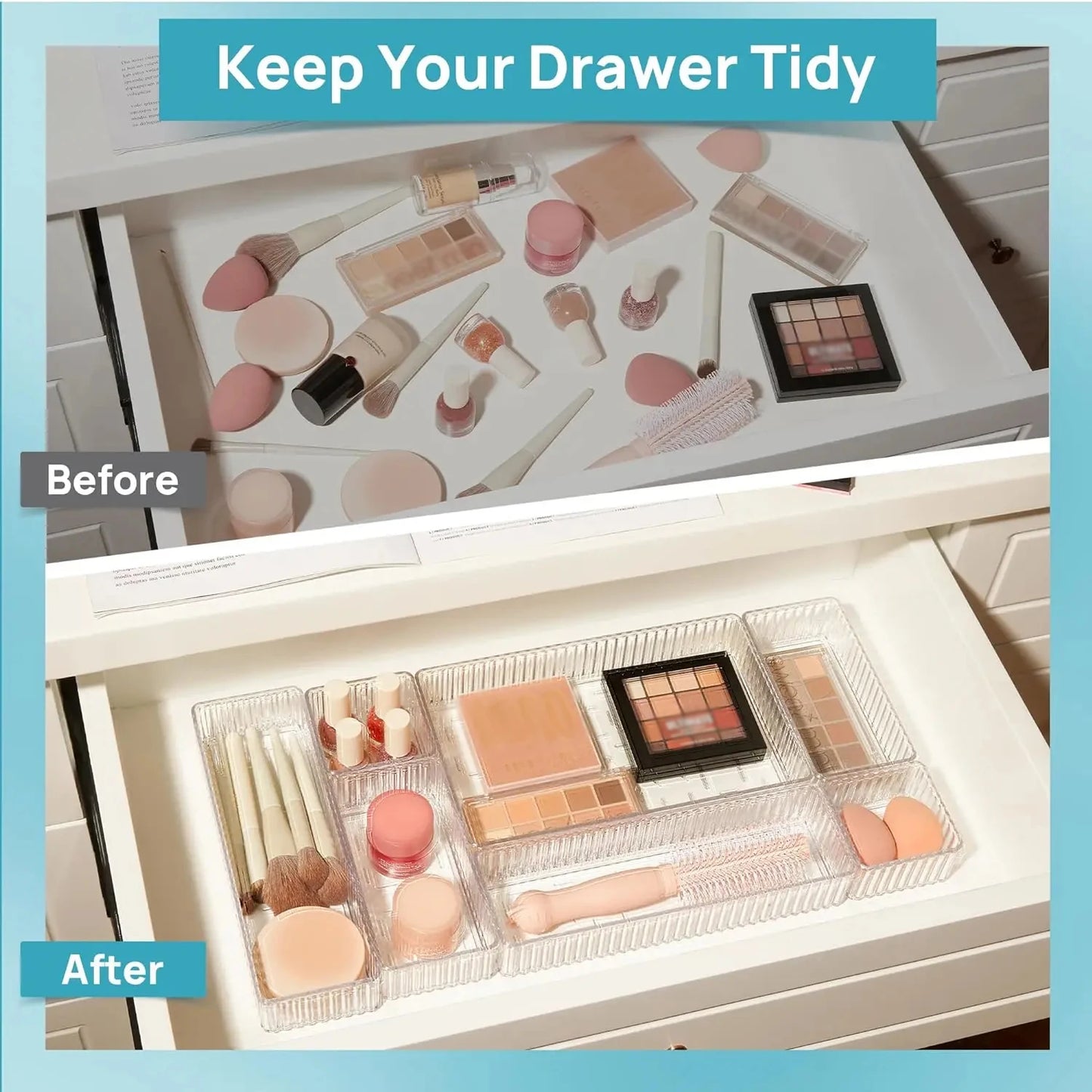 Stackable Acrylic Drawer Organiser Trays – Clear Makeup & Bathroom Vanity Storage Bins