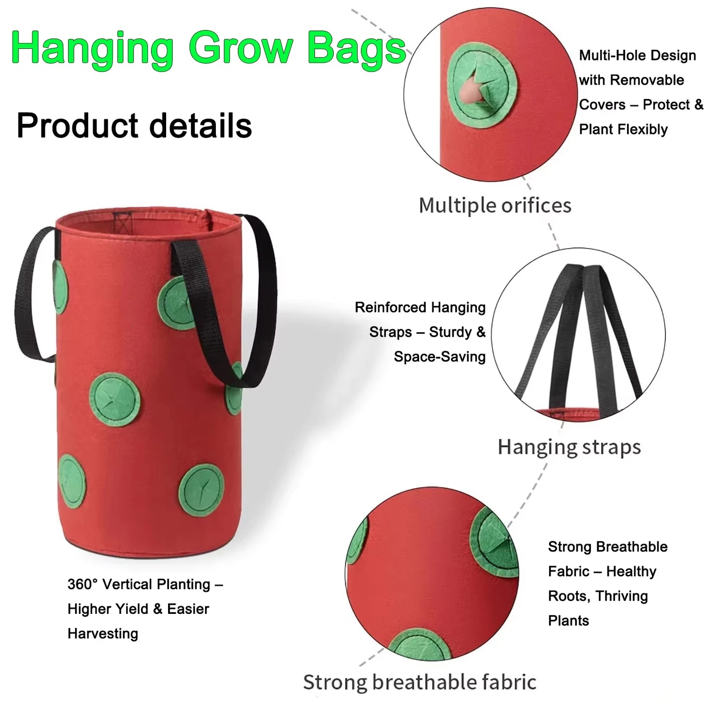 Hanging Grow Bags for Strawberries Tomatoes Hanging Planting Grow Bag Vertical Garden  Strawberry Planter Pot Aeroponic Tower