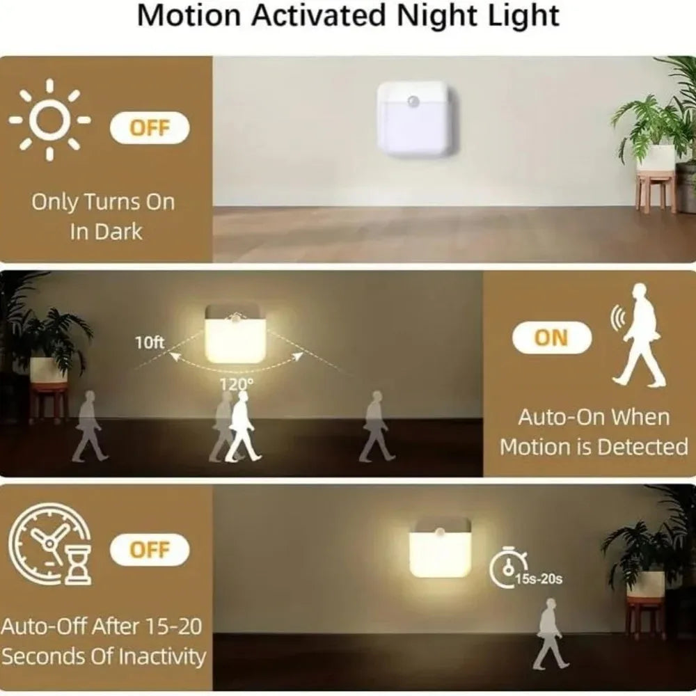 PIR Motion Sensor LED Night Light USB Rechargeable Withswitch Night Lamp for Bedroom Kitchen Cabinet Light Wireless Closet Light