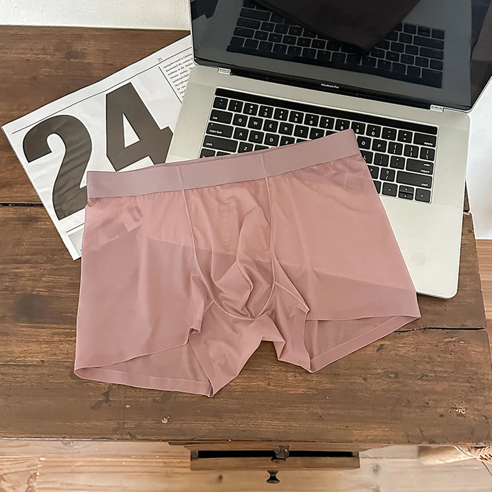 Mens Ice Silk Underwear Seamless Transparent Boxer Shorts Sexy Ultra-thin Breathable Panties Male Quick Dry U Pouch Underpants