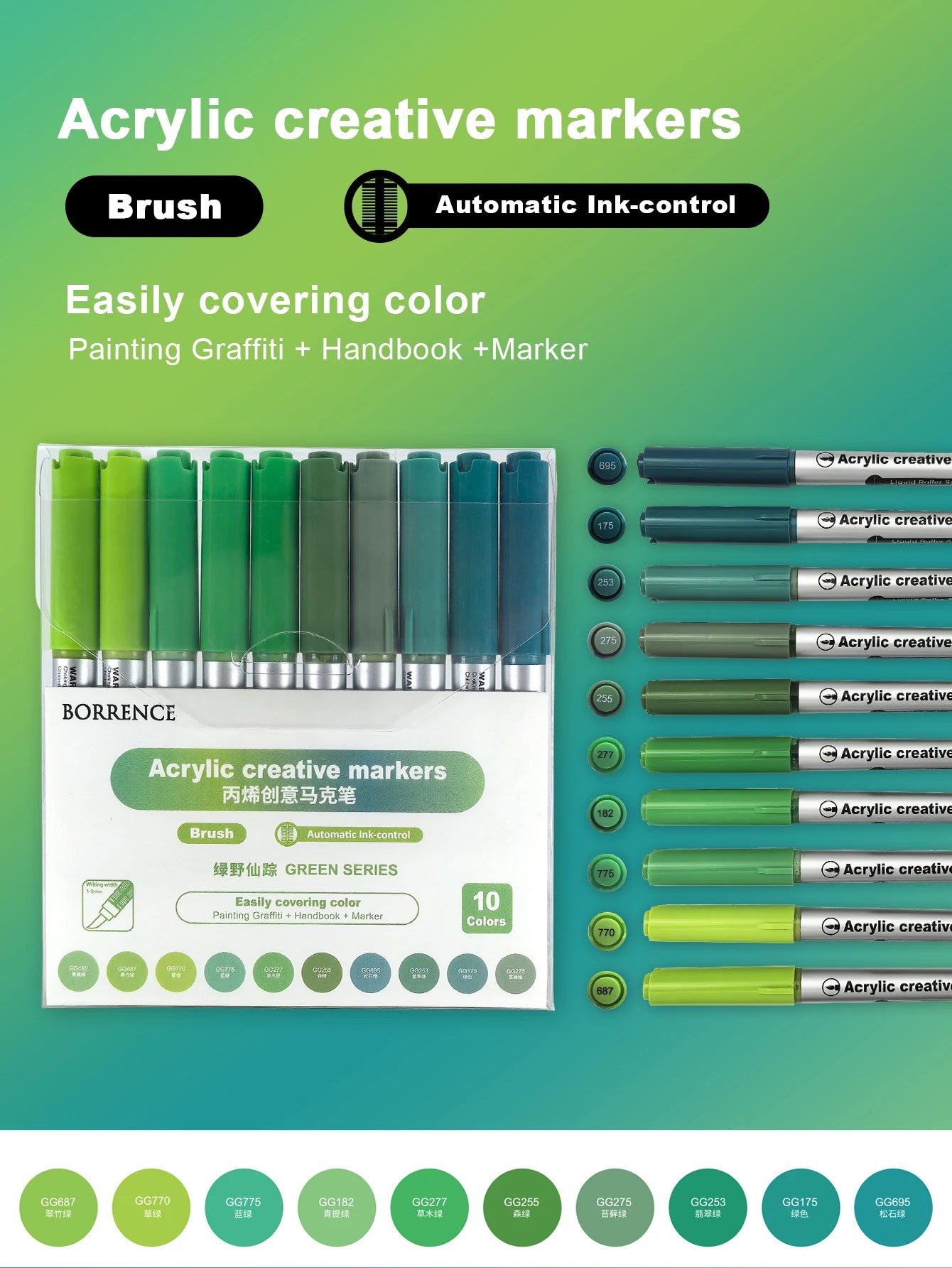 Borrence 120Colors/Bag Acrylic Paint Markers Direct Liquid Paint Marker Pen Set Automatic Ink Control System Art Markers Set
