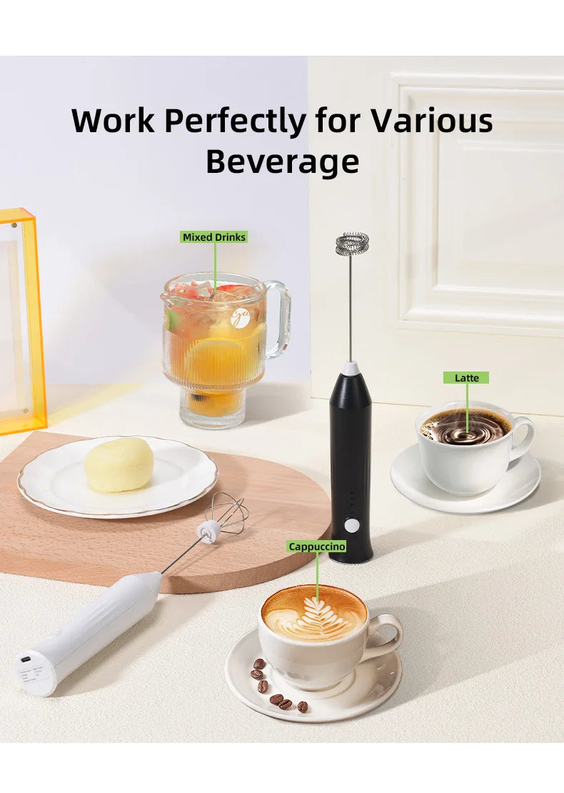 Wireless USB-C Electric Milk Frother – Handheld Stainless Steel Coffee Whisk