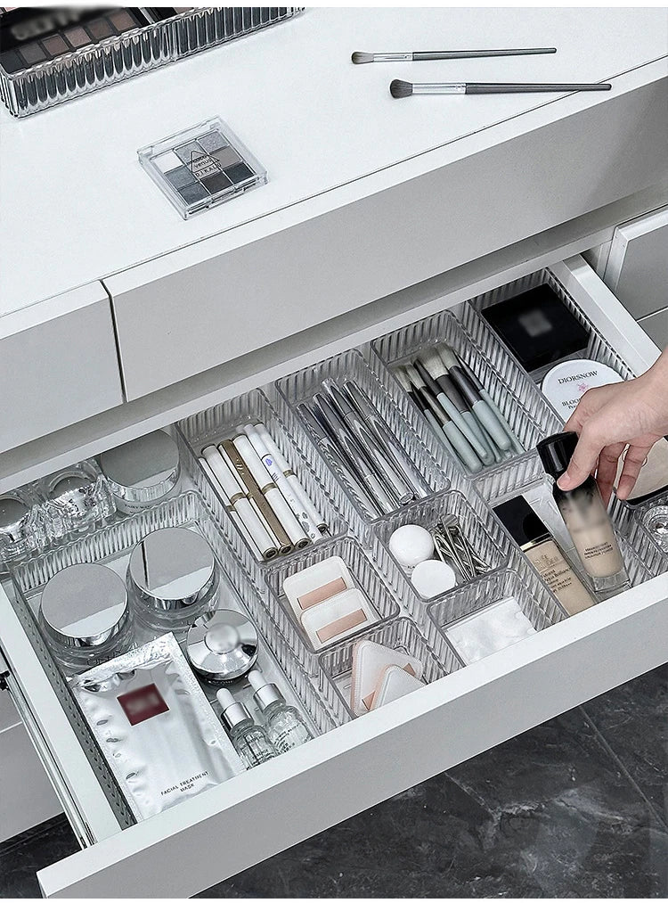 Stackable Acrylic Drawer Organiser Trays – Clear Makeup & Bathroom Vanity Storage Bins