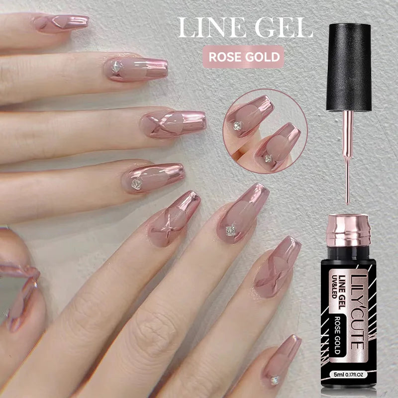 Gold Metallic Gel Nail Polish Liner – Super Bright Mirror French Stripe Nail Art