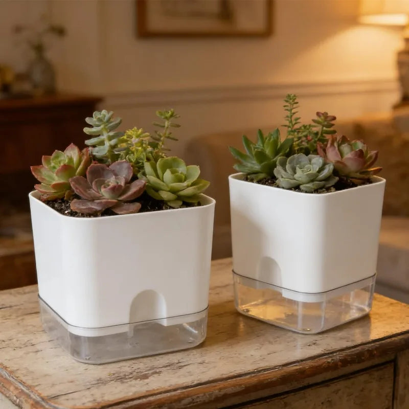 Square Self-Watering Plant Pot – Double Layer Indoor Balcony Flower Pot