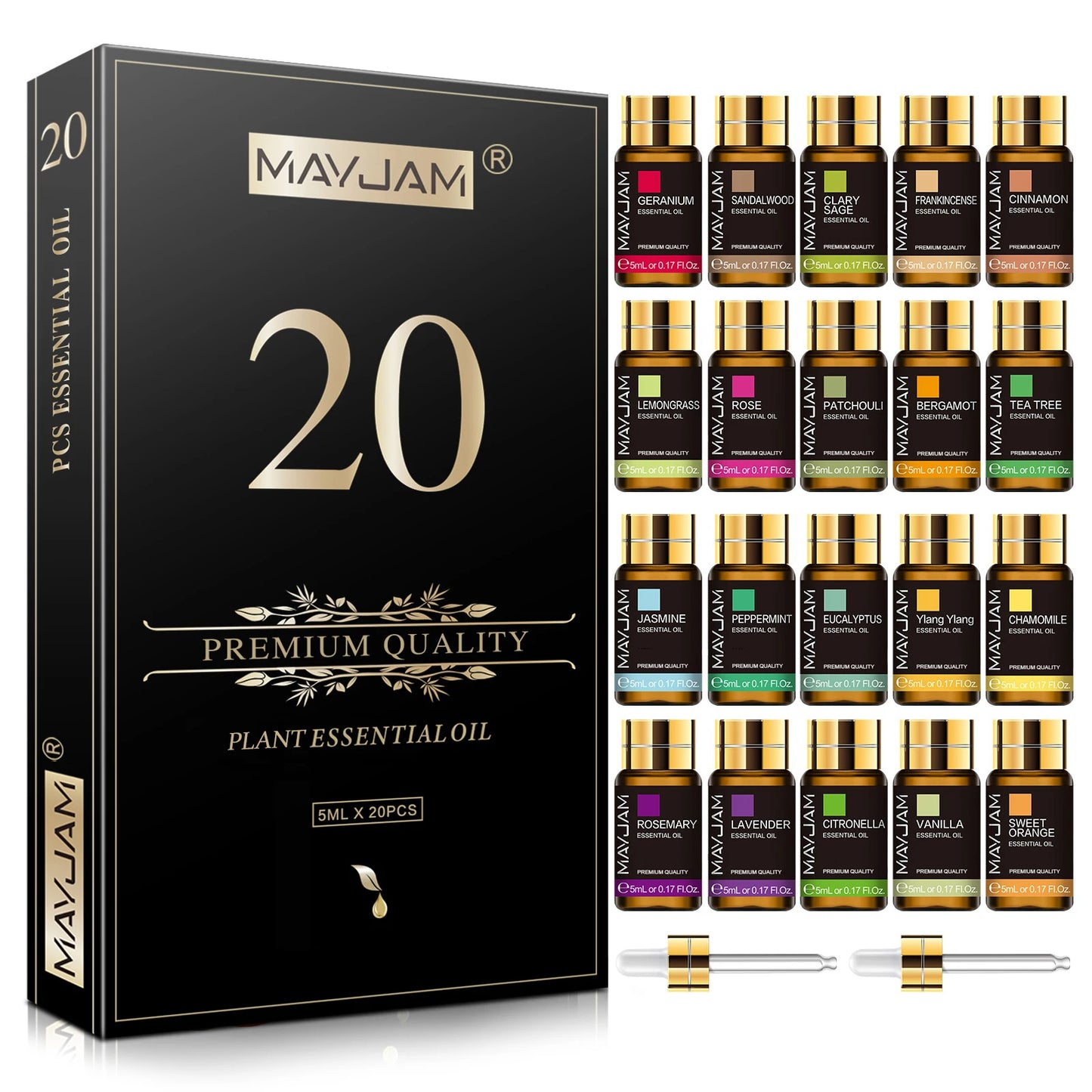 MAYJAM 20-Piece Pure Essential Oil Gift Box – Lavender, Eucalyptus, Rosemary & More