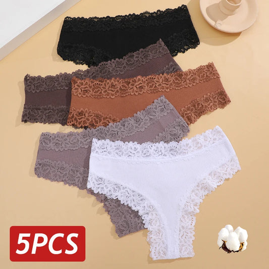 5-Pack Women's Lace Seamless Cotton Panties – Breathable Brazilian Briefs S–XL