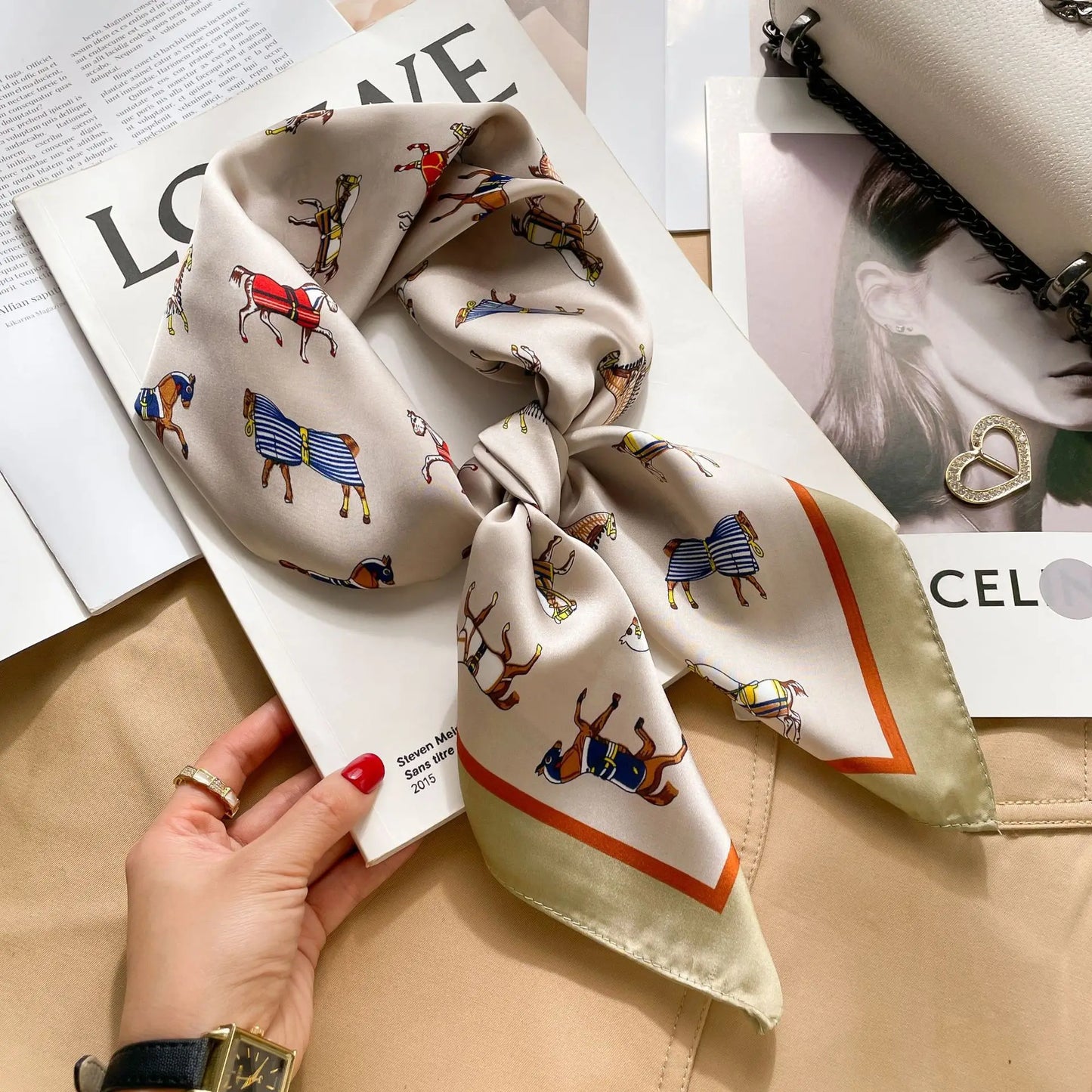 Luxury Brand Women Leopard Print Square Hijab Scarf Soft Satin Silk-like Small Neck Scarf Stylish Casual Headscarf