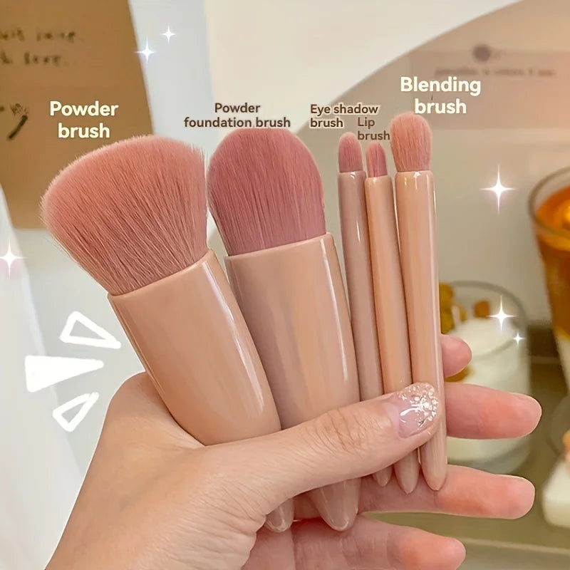 5-Piece Foldable Travel Makeup Brush Set with Mirror – Mini Portable Kit